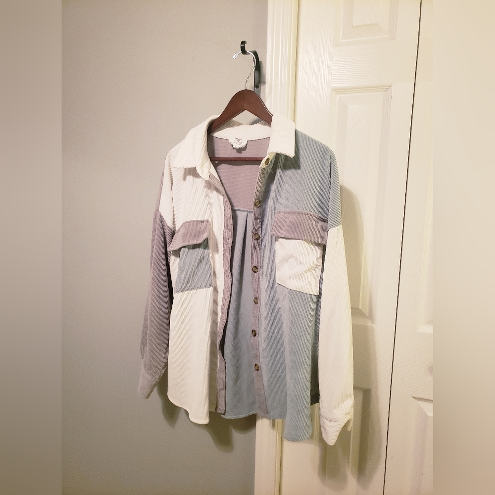 Perch by blu pepper | Sage Multicolored Corduroy Shacket